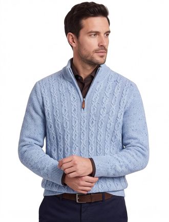 Fynch-Hatton Fynch Hatton half zip kabeltrui wol lichtblauw