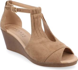 Journee Collection Womens Journee Collection Kedzie Sandal Taupe Suede Peep Toe Ankle Strap LION124