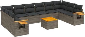 vidaXL Set De Sof&aacute;s De Jard&iacute;n 11 Pzas Y Cojines Rat&aacute;n Sint&eacute;tico Gris Vidaxl