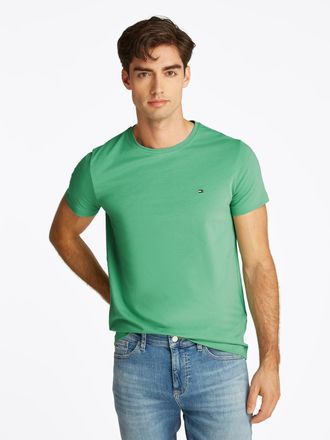 Tommy Hilfiger STRETCH SLIM FIT TEE mit Rundhals und Logostickerei unifarben, casual, slim fit, Baumwollmix, Rundhals