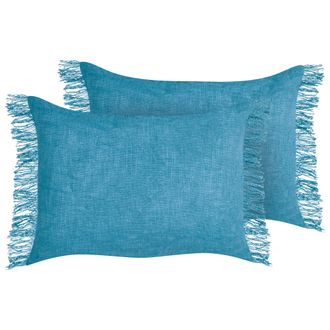 Beliani Beliani - Conjunto De 2 Cojines Rectangulares Con Flecos 35 X 50 Cm Azul Maba