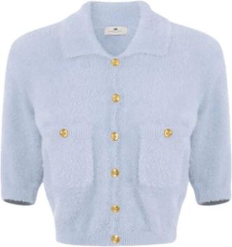 Elisabetta Franchi Mini Cardigan met Sierknoopjes - Dames - Vesten - Blauw - M - Truien & Vesten