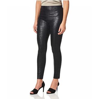 Hue Womens Faux Leather Sleek Effect High Waist Legging Hosiery, Black Snake, XS