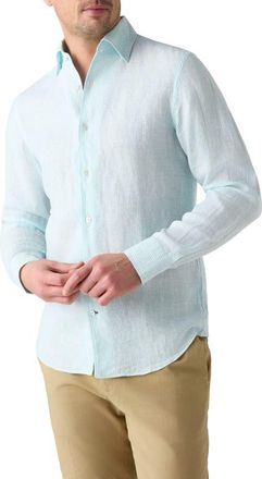 Robert Talbott Morgan Medium Stripe Linen Shirt in Aqua at Nordstrom, Size X-Large - 35