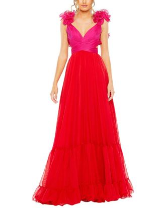 Mac Duggal Ruffle Tiered Lace-Up Chiffon A-Line Dress