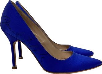VETEMENTS Pre-owned Womens x Manolo Blahnik Signed Pointed Pumps in Blue Satin - Size 37.5 EU/IT
