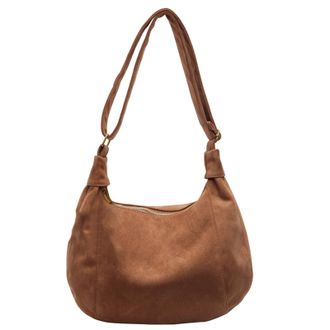 Generic Faux Suede Simple Tote Bag Large Capacity Sling Bag Casual Shoulder Bag (Brown)