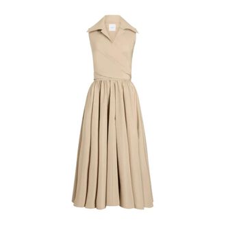 Patou Wrap Dresses, female, Beige, Size: S Draped Faille Midi Dress