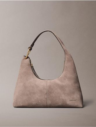 Calvin Klein Womens Slouchy Suede Shoulder Bag - Neutral