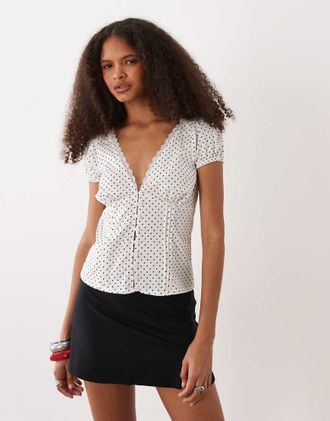 Motel Ilias - Top a corsetto in popeline bianco a pois