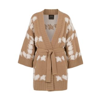 Marc Cain Cardigan met ceintuur en 3/4 mouw - Dames - Truien - Bruin - Maat: L Katoen