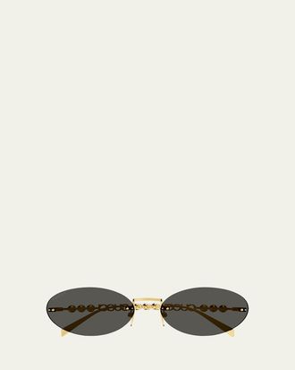 Gucci Rimless Metal Oval Sunglasses with Faux Pearls