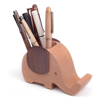 OEM Caja De Almacenamiento De Escritorio De Madera De Haya Y Nogal, Decorada Con Un Motivo De Elefante. Un Organizador Multifuncional Para Material De Ofi