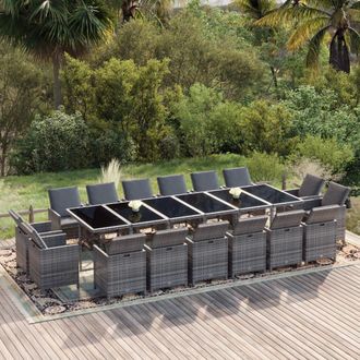 vidaXL Set De Comedor Jard&iacute;n 17 Pzas Con Cojines Rat&aacute;n Sint&eacute;tico Gris Vidaxl