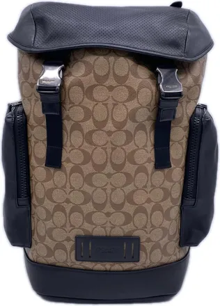Coach Beige Black Canvas Leather Backpack (Pre-Owned)