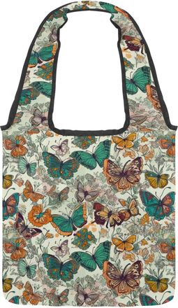 Generic Retro Vintage Colorful Butterfly Reversible Canvas Shoulder Tote - Double-Sided Print, 12oz Cotton, 27cm Drop, Fold-Flat Bag for Travel, Shopping, Str