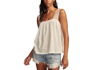 Lucky Brand Embroidered Yoke Tank Top Womens Clothing Gardenia : LG (US 10-12), Polyester/Cotton