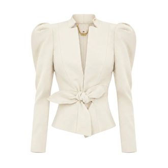 Elisabetta Franchi Blazer Slim met Strik - Dames - Jassen - Wit - Maat: XS Poliester