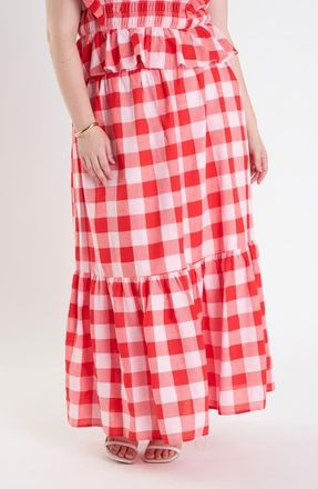 English Factory Gingham Midi Skirt in Pink/red at Nordstrom, Size 2X