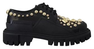 Dolce & Gabbana Womens Studded Oxfords - Black Leather - Size EU 35