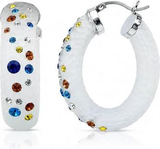 Gold & Honey Womens Small Oval Confetti Hoop Earrings In White