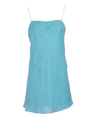 Rotate Satin Jacquard Mini Slip Dress in Blue Viscose