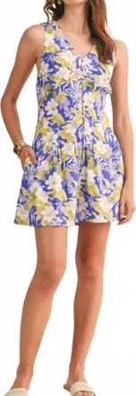 Merci Tropical Floral Pleated Romper In Multicolor