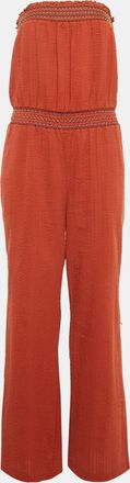 HUGO BOSS Boss Orange By Hugo Boss Burnt Orange Seersucker Strapless Jumpsuit