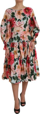 Dolce & Gabbana Multicolor Floral CottonAline Pleated Womens Dress