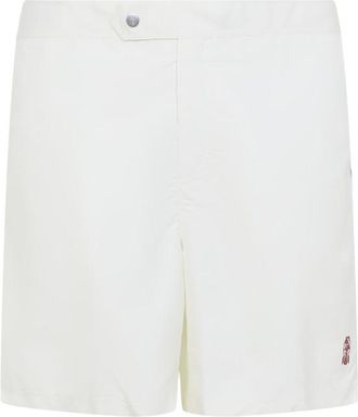 Brunello Cucinelli White Embroidered Buttoned Swim Shorts