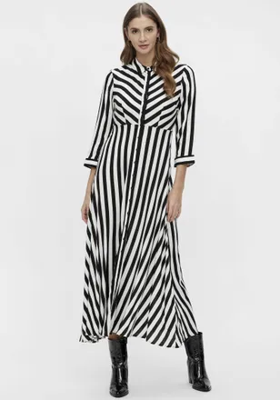Y.A.S Hemdblusenkleid Y.A.S YASSAVANNA LONG SHIRT DRESS, Damen, Gr. XXL, N-Gr, schwarz-weiss (schwarz with wei&szlig; stripes), Web, Obermaterial: 100% Viskose, g