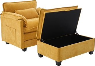 STILVORA Sill&oacute;n Ancho Con Reposapi&eacute;s Con Arc&oacute;n Y Coj&iacute;n, Chenilla Suave Con Bolsillo Lateral, Amarillo