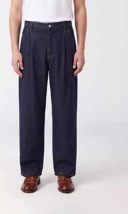 Dries Van Noten Jeans wide leg in denim di cotone blu con pince frontali