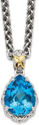 Diamond2Deal Sterling Silver Rhodium-plated with 14K Accent Blue Topaz Pendant Necklace