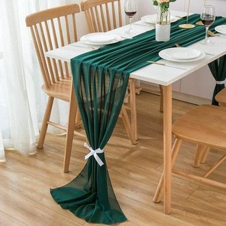 OEM Elegante Mantel Y Camino De Mesa De Gasa Para Decoraci&oacute;n Festiva - Lavable, 70 X 300 Cm, Color Verde