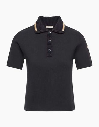 Moncler Womens WOMENS KNITTED POLO SHIRT - Navy - Size: 10/8
