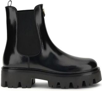 Prada Schoenen, Dames, Zwart, 40 EU, Leer, Rubber Enkellaarsjes