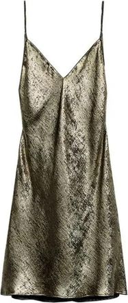 Generic Women V-Neck Backless Mini Dress Metallic Color Sleeveless Spaghetti Strap Party Dresses G S