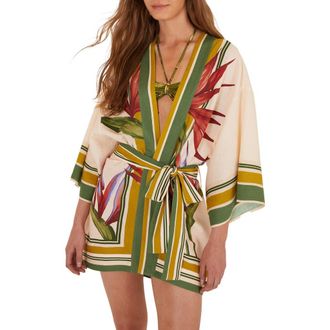 Farm Rio Strilitzia Tie Waist Cover-Up Dress in Strilitzia Light at Nordstrom, Size Medium