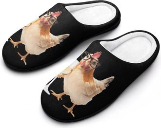 Generic Chicken Drink Champagne Mens House Slippers Memory Foam Washable Cotton Slip on Home Shoes