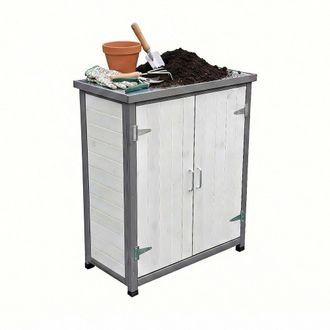 Relaxdays Relaxdays Mesa Para Plantas Con Armario Inferior, Madera, Encimera Galvanizada, 90 X 75 X 40 Cm, Blanco/gris