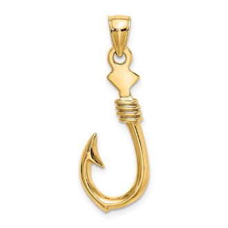 Diamond2Deal 10k Yellow Gold 3-D Large Fish Hook with Rope Charm