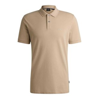 HUGO BOSS Herenpolo van katoen met geborduurd Pallas-logo (Licht Beige)