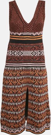 M Missoni Black/orange Patterned Lurex Knit V-Neck Midi Dress