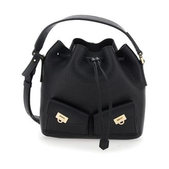 Ferragamo Tassen, Dames, Zwart, ONE Size, Leer, Drawstring Bucket Bag