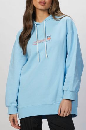 Msgm Graphic-Print Drawstring Hoodie In Light Blue