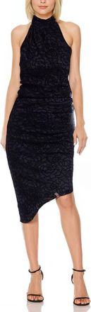 Badgley Mischka Charlotte Halter Asymmetrical Sheath Dress In Black
