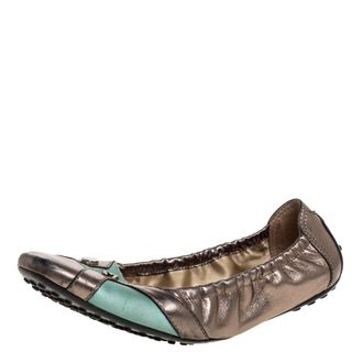 Tod's Tods Metallic/green Leather Scrunch Ballet Flats