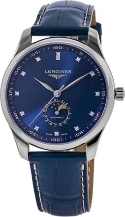 Longines Master Collection Moonphase Automatic Blue Diamond Dial Leather Strap Mens Watch L2.919.4.97.0