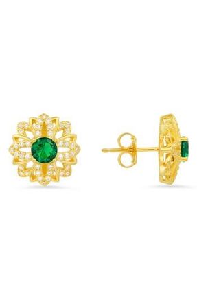 Queen Jewels Sterling Silver Sapphire CZ Stud Earrings in Gold at Nordstrom Rack